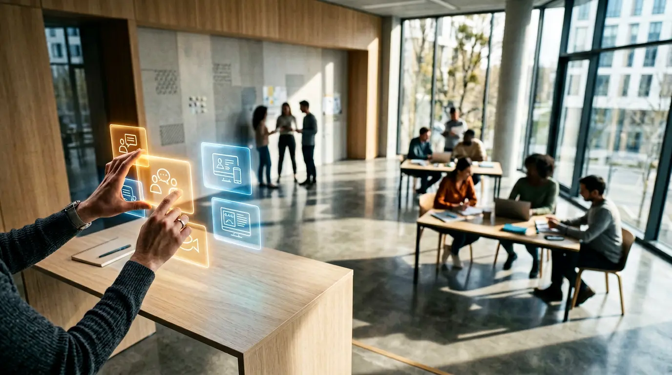 Concepteur pédagogique créant un parcours de formation hybride sur tableau interactif