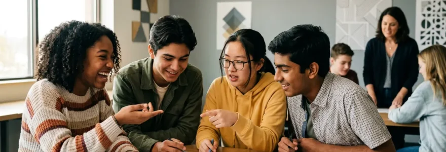 Élèves actifs participant à un travail de groupe dans une classe moderne