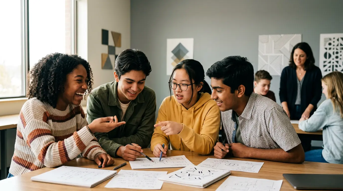 Élèves actifs participant à un travail de groupe dans une classe moderne