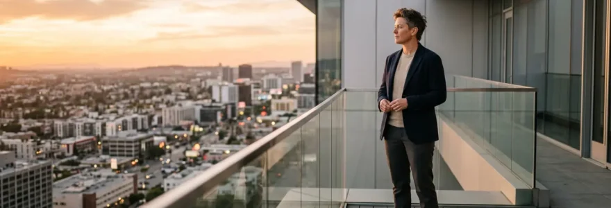 Personne de 40 ans en réflexion devant un panorama urbain symbolisant les nouveaux horizons professionnels