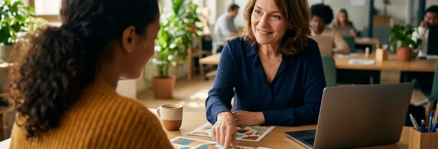 Conseiller France Travail et demandeur d'emploi travaillant ensemble sur un dossier de formation