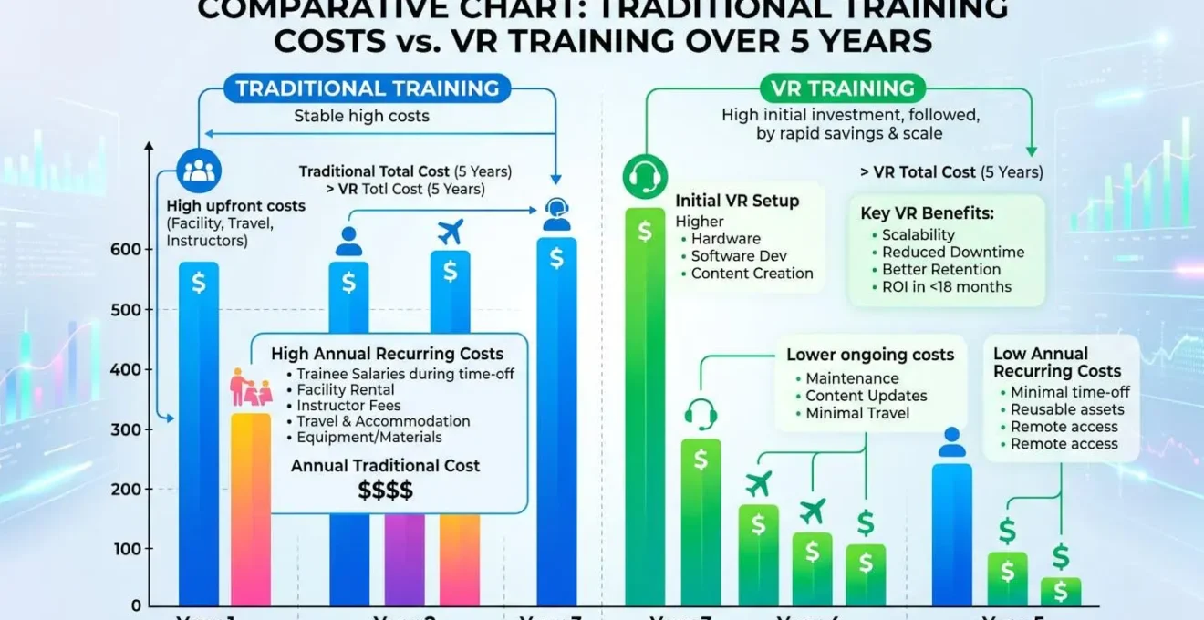 Graphique comparatif des coûts de formation traditionnelle versus VR sur 5 ans
