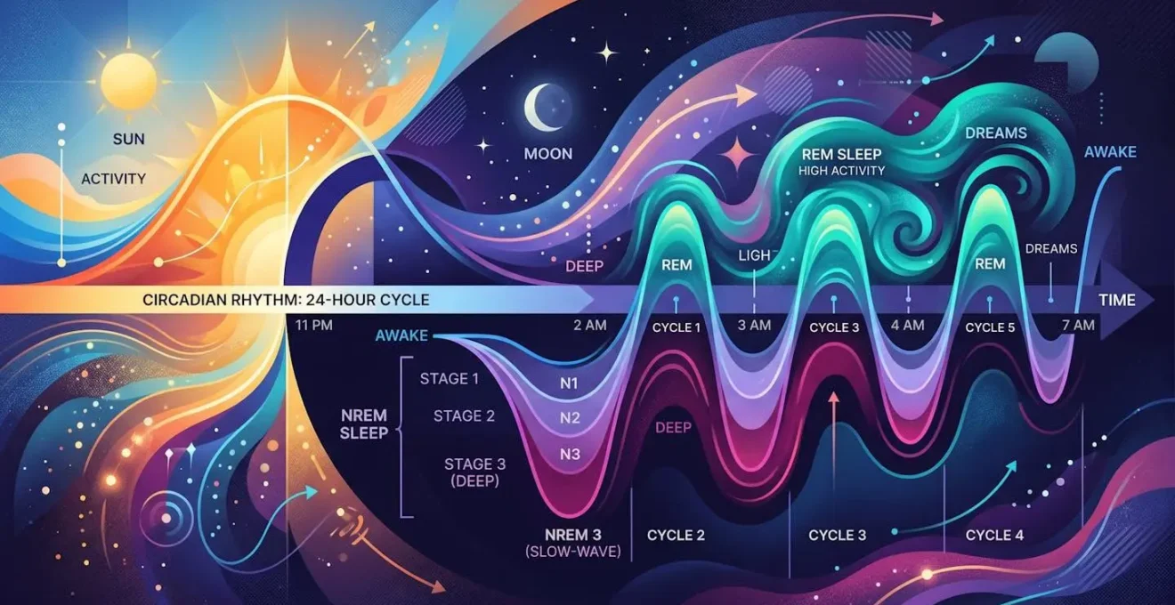 Représentation visuelle abstraite des cycles de sommeil et rythmes circadiens