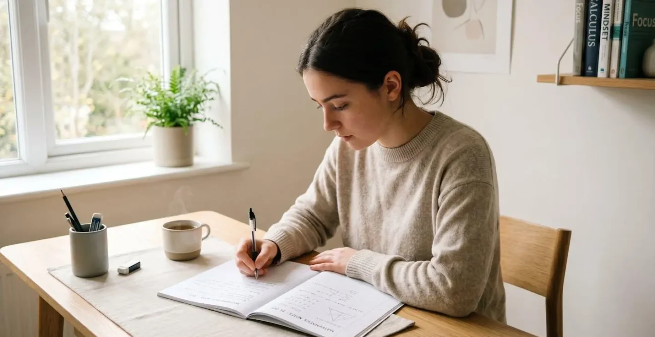 Environnement d'apprentissage minimaliste avec cahier d'exercices et esprit concentré