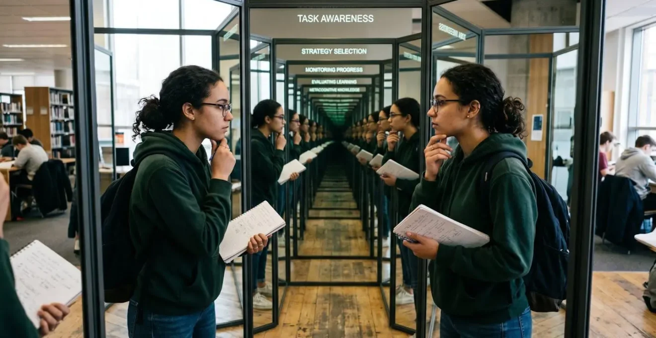 Élève observant son reflet multiple symbolisant les niveaux de réflexion métacognitive
