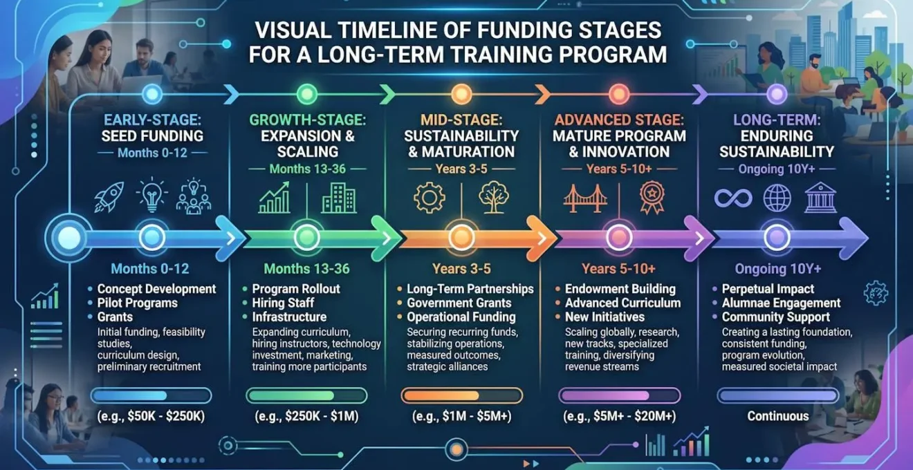 Timeline visuelle des étapes de financement d'une formation longue