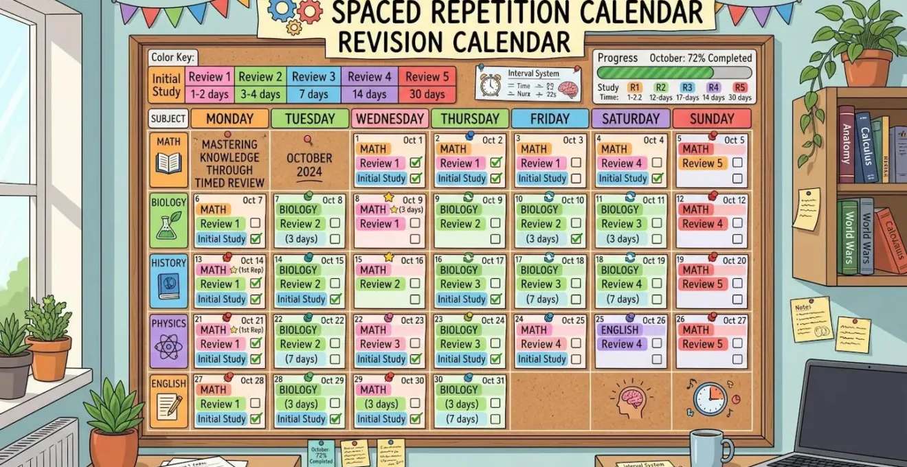 Calendrier de révision illustrant la méthode de répétition espacée