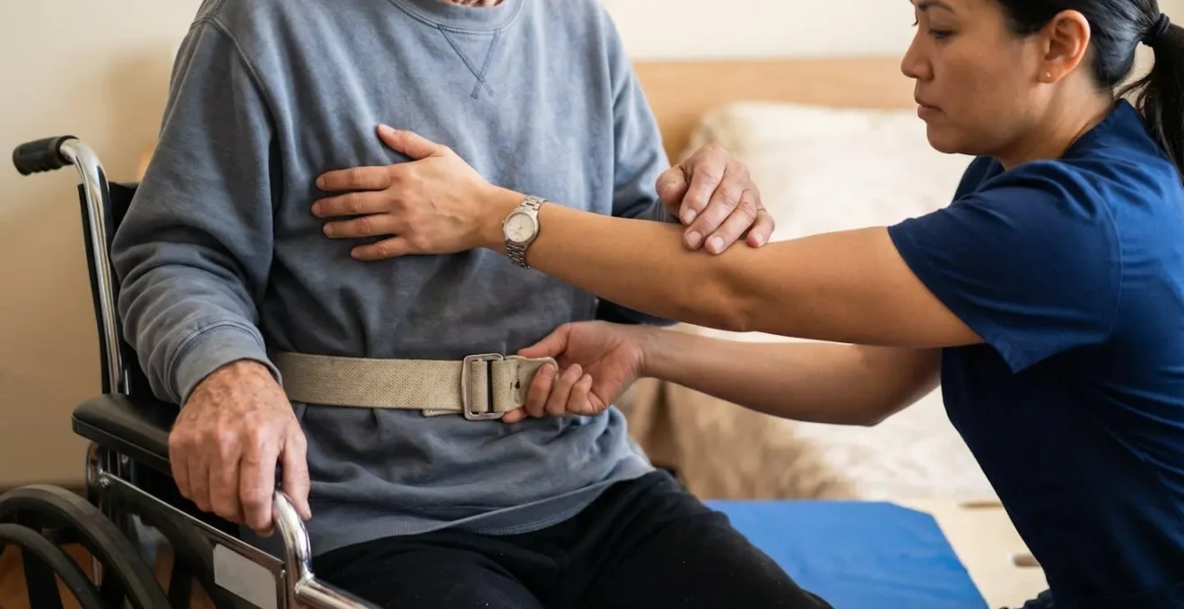 Vue macro détaillée des mains positionnées correctement lors d'un transfert, montrant la technique du contrepoids